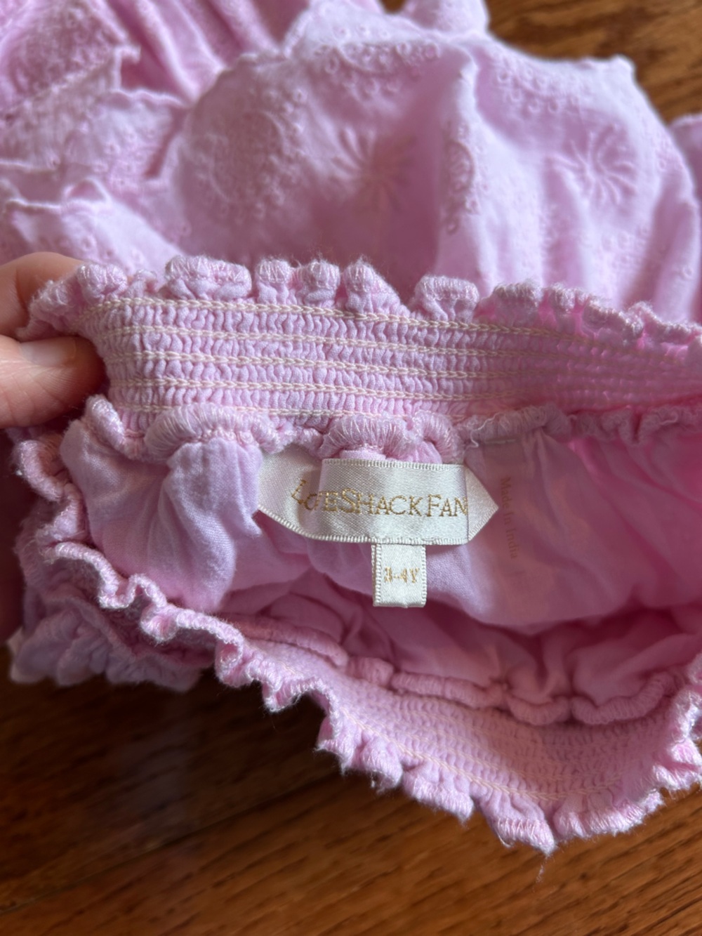 Darling Girls’ Loveshack Fancy Pink Eyelet Ruffled Two-Piece Shirt and Skirt Set - Picture 6 of 8
